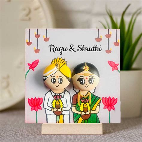 Buy Personalised Hand-Painted Pebble Art South Indian Wedding Couple ...