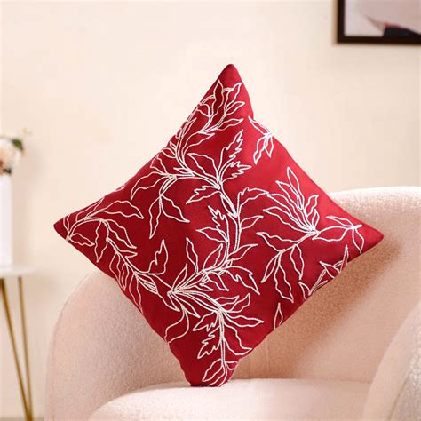 Embroidered Red Couch Cushion Cover 16x16 Inch Online - Premium Cushion ...