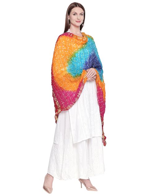 Multicoloured Bandhini Silk Dupatta Dupatta Bazaar