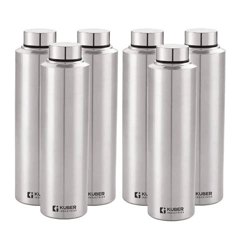 Kuber Stainless Steel Refrigerator Water Bottle | 1 Litre, Pack of 6 I ...