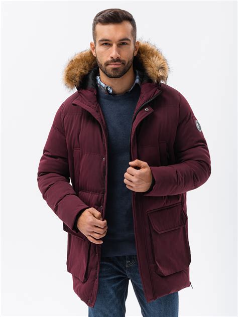 Men's winter jacket - dark red C554 | Ombre.com - Men's clothing online