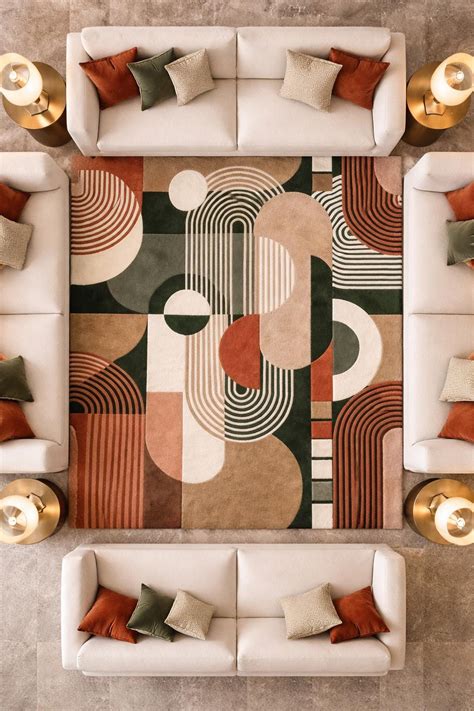Buy Mid Century Modern Geometric Area Rug, Abstract Retro Arch Pattern ...