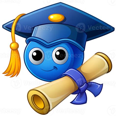 Happy blue emoji wearing a graduation cap, holding a diploma. Perfect ...