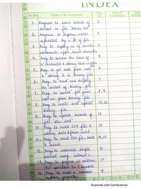 Image result for Printable Practical File Index