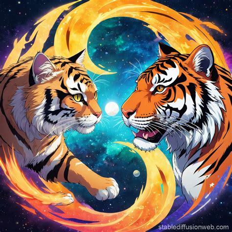 Cat and Tiger in Yin Yang Cycle | Stable Diffusion Online