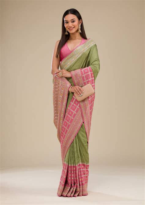 Buy Pink Zariwork Soft Silk Saree - Koskii