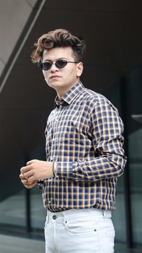 Buy Blue with Brown Premium Check Patterned Giza Cotton Shirt ...