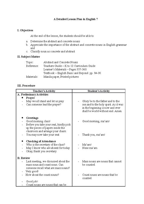 Lesson PLAN- The Kinds of Noun - A Detailed Lesson Plan in English 7 I ...