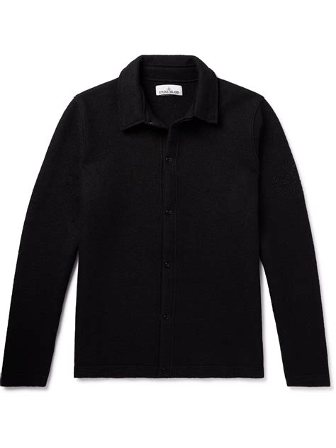 Stone Island Logo-embossed Wool-felt Cardigan S - Black | Editorialist