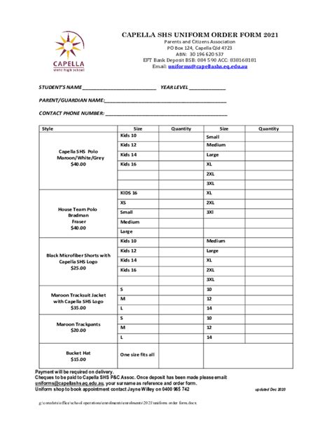 Fillable Online capellashs eq edu CAPELLA SHS UNIFORM ORDER FORM 2021 ...