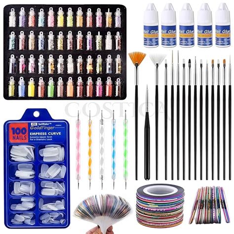 COSTICA Nail Art Kit, 48 Pcs Glass Bottles Glitter Stones, 100 Nails ...