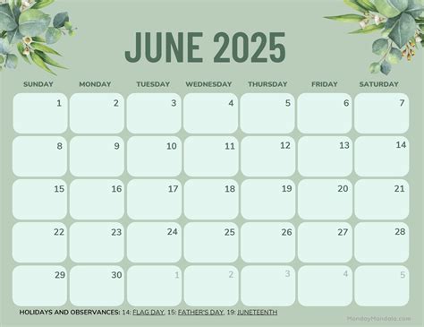 Free Printable 2025 Calendar June