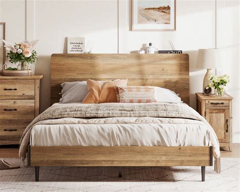 Linsy Home Wood Queen Bed Frame With Ergonomic Headboard & Storage ...