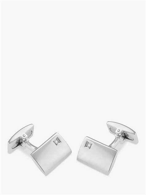 Hoxton London Diamond Rectangle Cufflinks, Silver