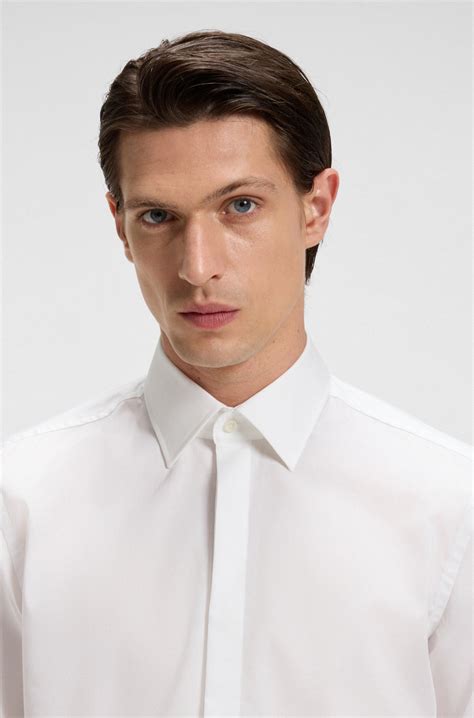 BOSS - Slim-fit dress shirt in easy-iron stretch cotton