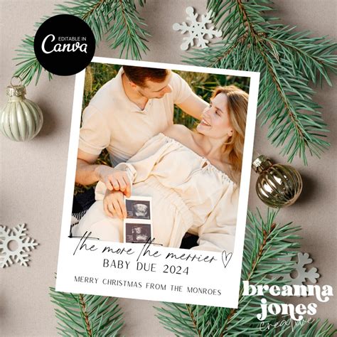Pregnancy Announcement Christmas Card Canva Template, Editable Holiday ...