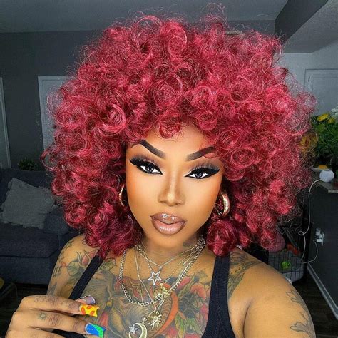 PHOENIXFLY Red Curly Wigs for Black Women Short Loose Burgundy Curly ...