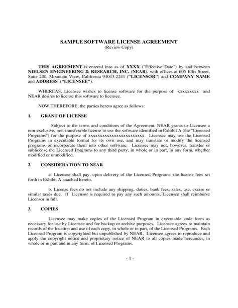 Image result for Software License Template Sample