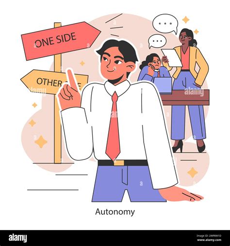 Autonomy. Employee choosing a path, with a team discussions. Standing ...