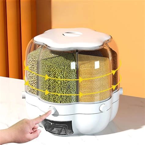 10kg-Rotating-Cereal-Dispenser-Large-Rice-Container-Organizer-Sealed ...