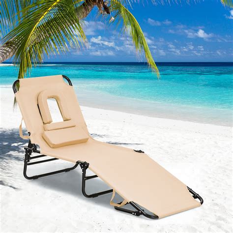 Gymax Folding Chaise Lounge Chair Bed Adjustable Beach Patio Camping ...