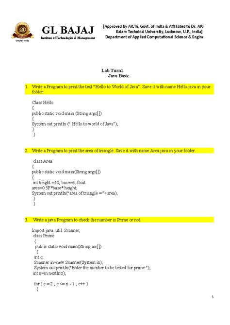 OOPs-Java-Lab Manual copy - Greater Noida GL BAJAJ Institute of ...