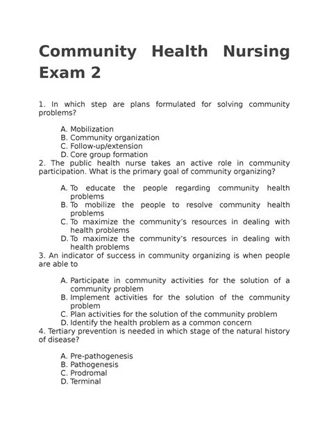 Community Health Nursing Exam 2 - Mobilization B. Community ...