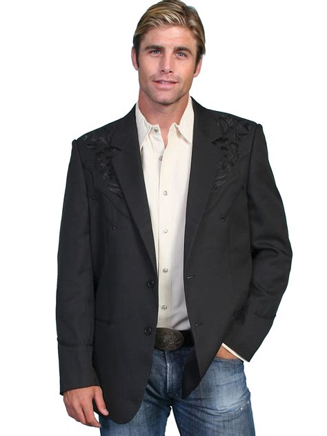 Scully® Mens Black Floral Embroidered Western Sport Coat | Western ...