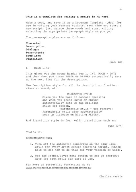 Free Script Writing Template