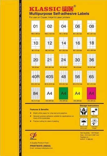 Self Adhesive Label - Klassic Pro A4 Self Adhesive Labels Manufacturer ...