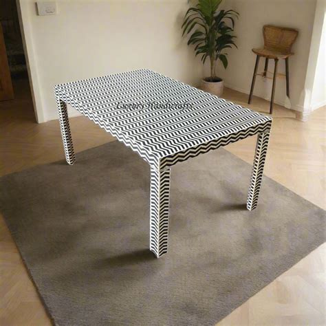 Chevron Bone Inlay Dining Table Black – Luxury Handicrafts