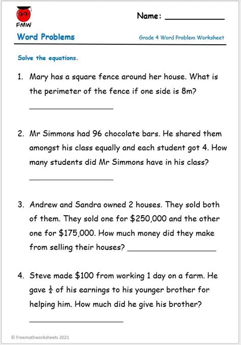 Image result for Division Worksheets Grade 4 Word Problems