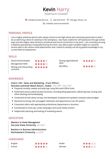 Hospitality Student Resume Sample in 2026 - ResumeKraft