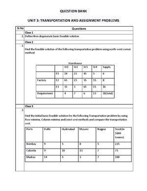Transportation AND Assignment Problems - OPERATIONS RESEARCH (UE18IE301 ...