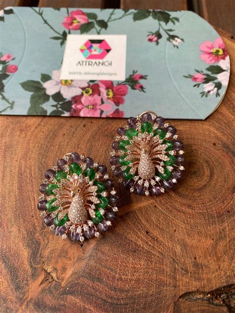 Dancing Peacock Beaded Oversized Diamond Studs | LaLa Land Collection ...