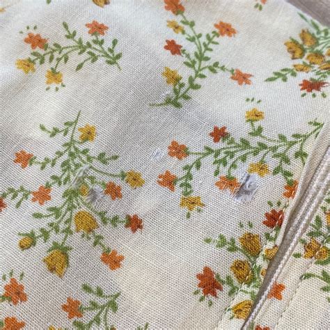 70s cream yellow flower printed long sleeve dress【084】 | LEMON