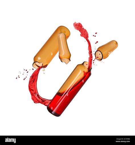Open ampoules with splashing liquid in air on white background Stock ...