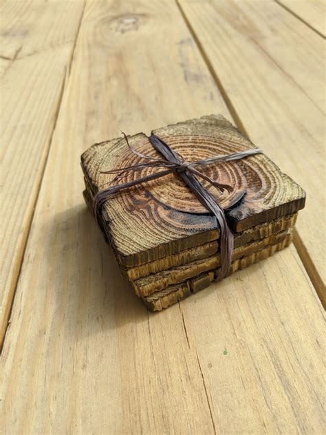 4 Piece Charred Wood Coaster Set | Etsy