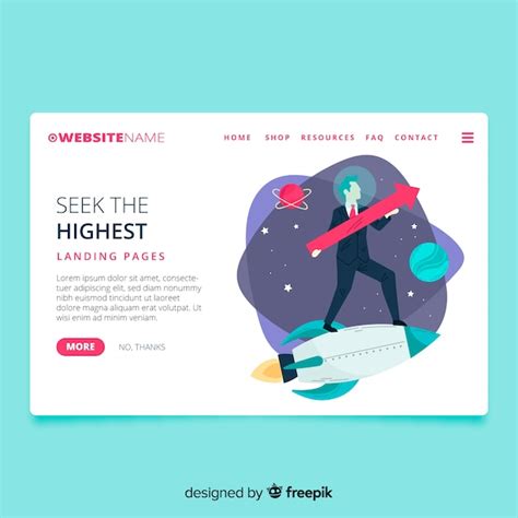 Landing-Page-Vorlage mit einer Rakete | Kostenlose Vektor