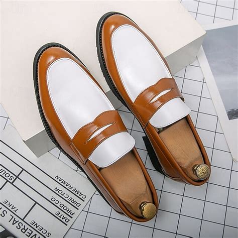 Men's Two-Tone Faux Leather Slip-On Loafers – Black and White Penny ...