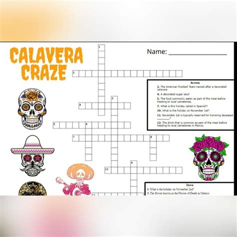 Calavera Craze Crossword Dia de los Muertos Classroom activity bundle ...