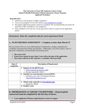 Fillable Online mdanderson Instructions: Enter the completion date for ...