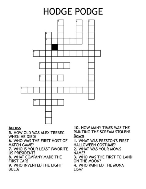 HODGE PODGE Crossword - WordMint