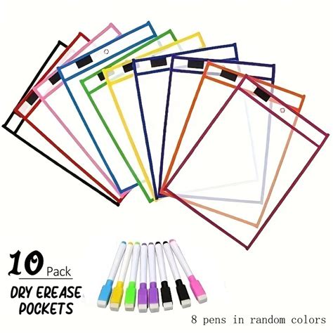 10PCS-Dry-Erase-Pockets-Reusable-Wipe-Clean-Pockets-Set-Learning ...