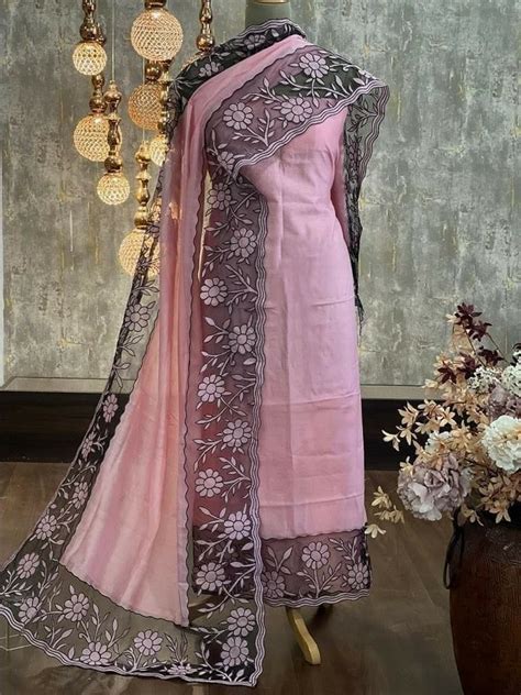ATHARVA Hand Embroidery Salwar Kameez/Chanderi Cut-Work Shirt & Dupatt ...