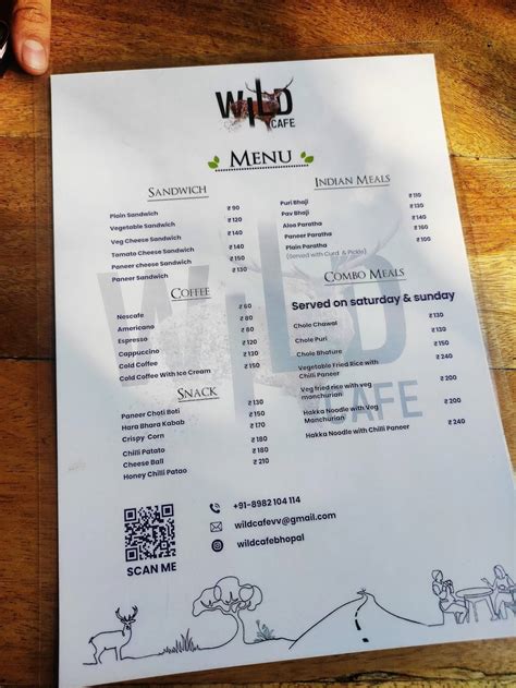 Menu at Wild cafe, Bhopal