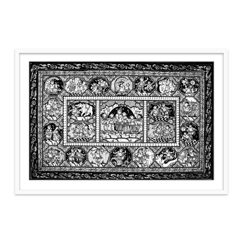 Black & White Krishna Raas Leela Pattachitra Art | Raasleela Patta Pai ...