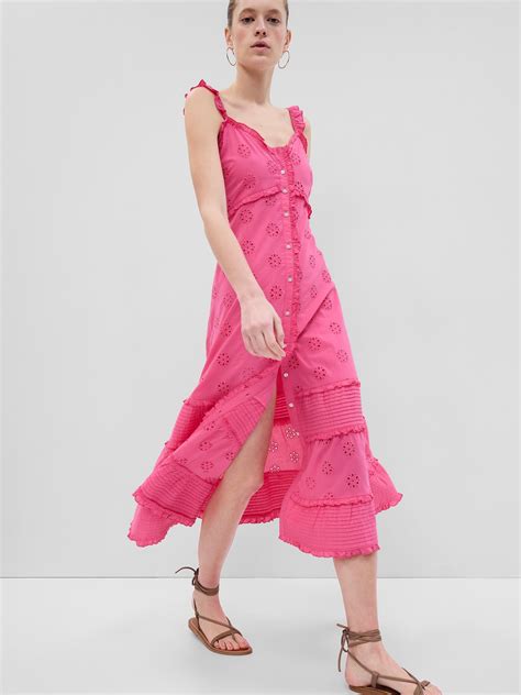 Ruffle Hem Eyelet Maxi Dress | Gap
