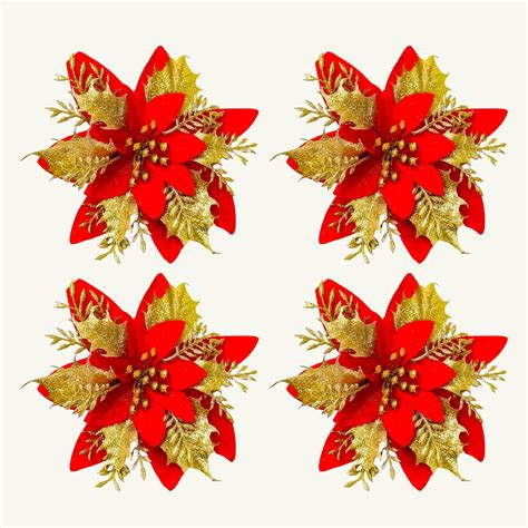 Buy Artificial Poinsettias Red & Golden Flowers in India at Best Price ...