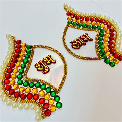 Shubh Labh Kundan Rangoli on Glass Sheet | Handmade Diwali Decor